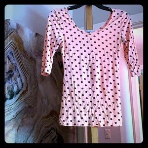 Pink polka-dot scoop neck blouse